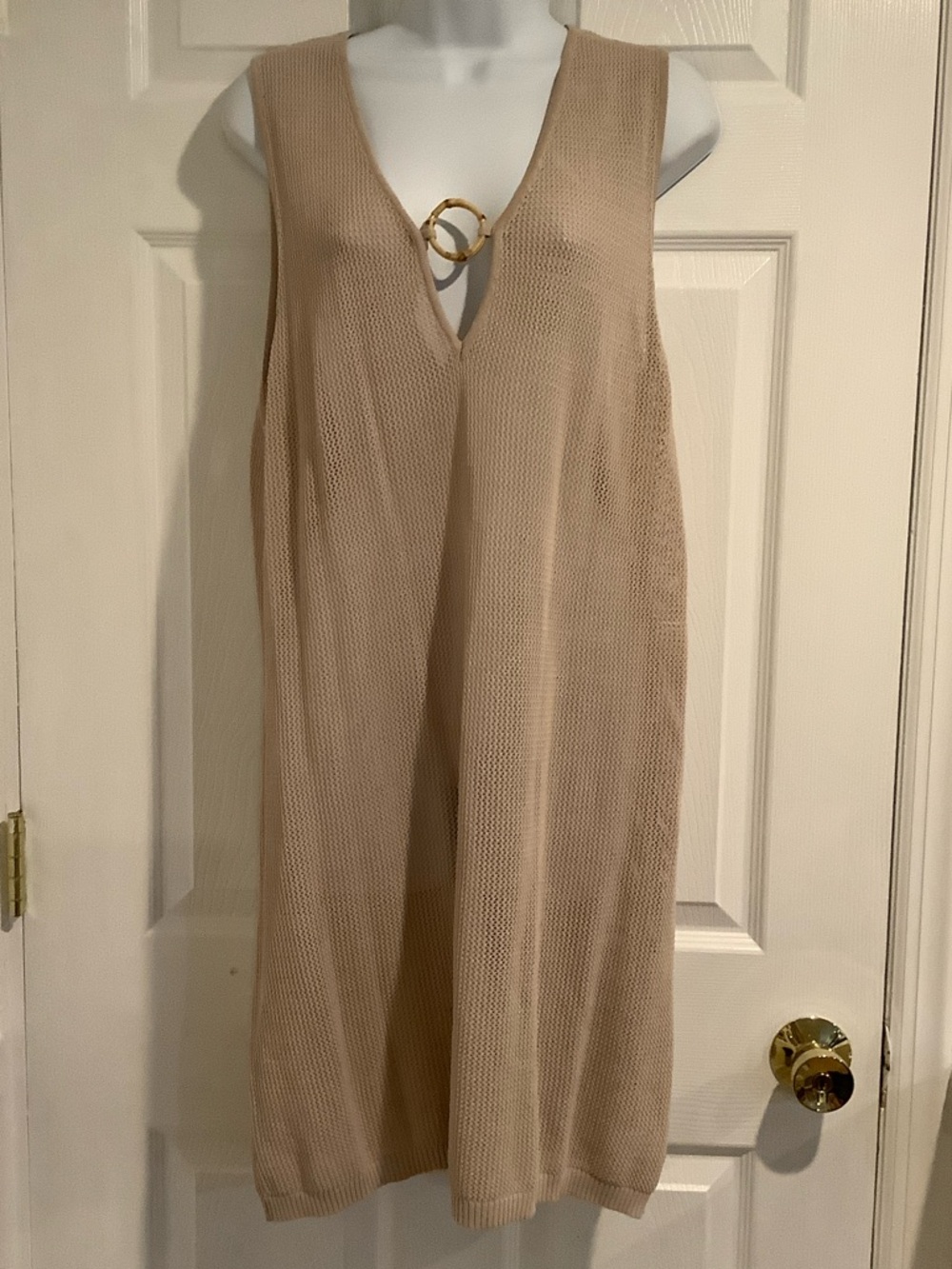 HOUSE OF HARLOW 1960 Beige Neutral Capsule Summer Coastal Mesh Tunic Cover Up L